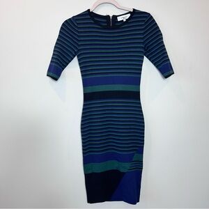 John + Jenn Blue and Green Striped 3/4 Sleeve Dress
